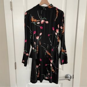 H&M Floral Peplum Long Sleeve Dress Size 8